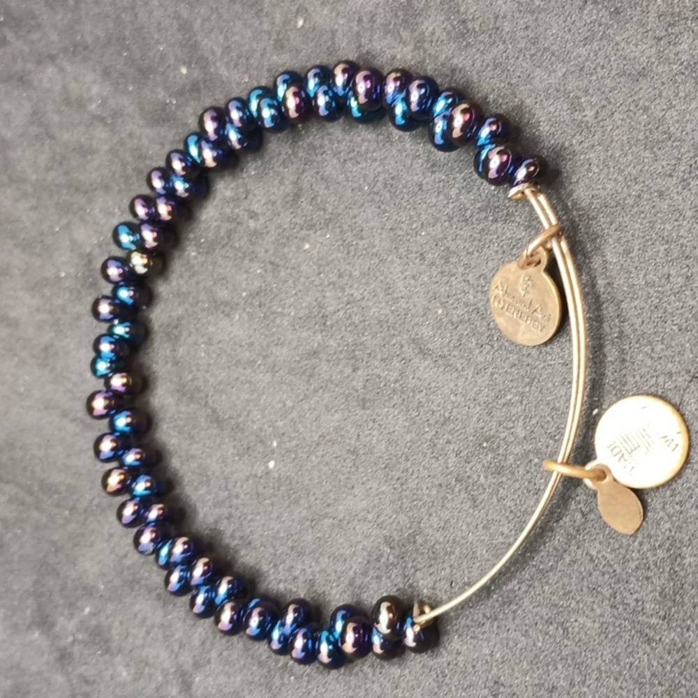 Alex and Ani Blue Purple Iridescent Beaded Expandable Bracelet